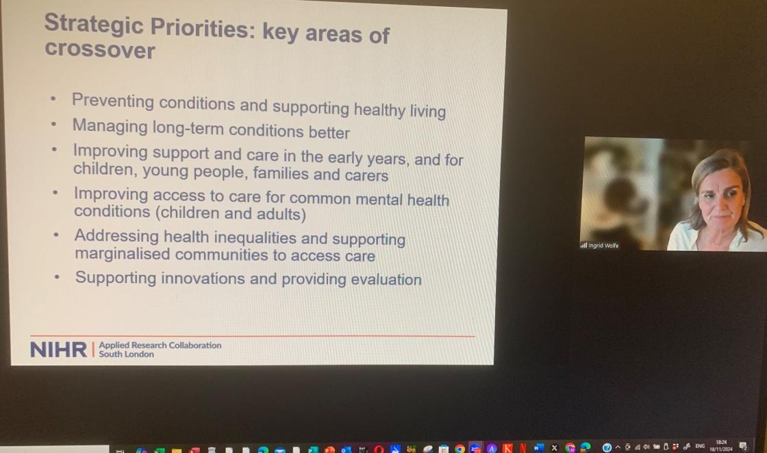 Professor Ingrid Wolfe OBE outlining ARC South London's strategic priorities at the online event