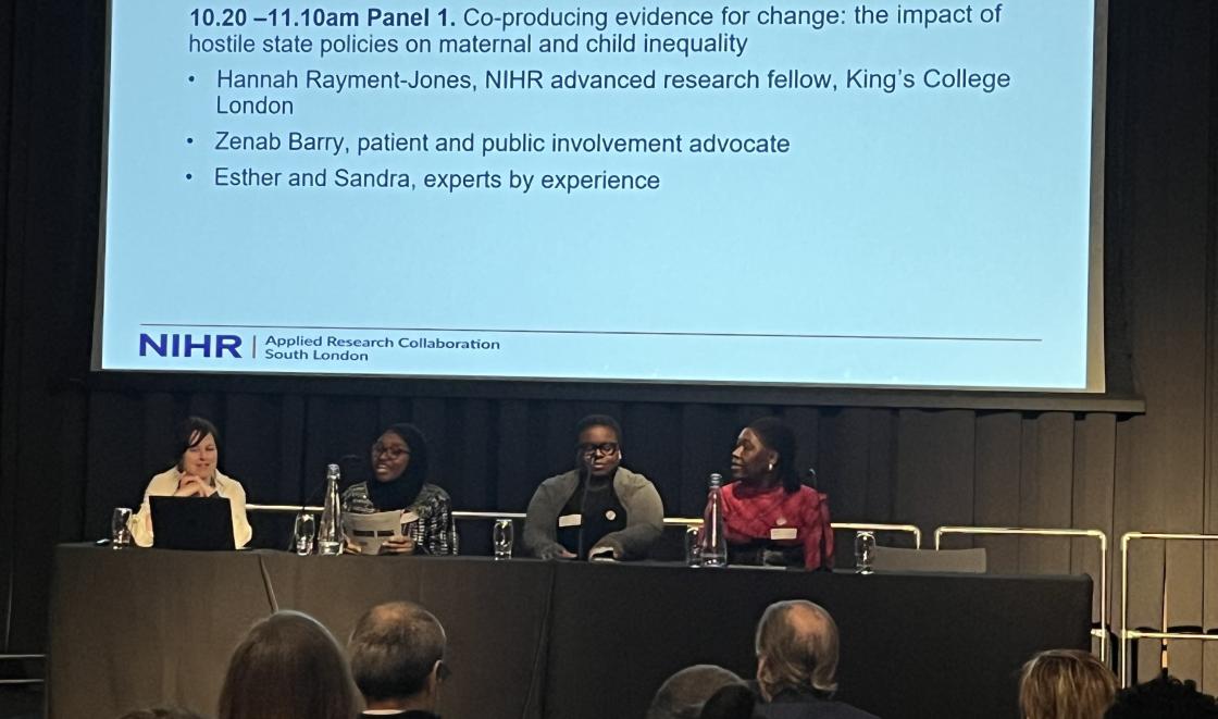 Panel 1 speakers discussing the impact of hostile state policies on maternal and child inequality