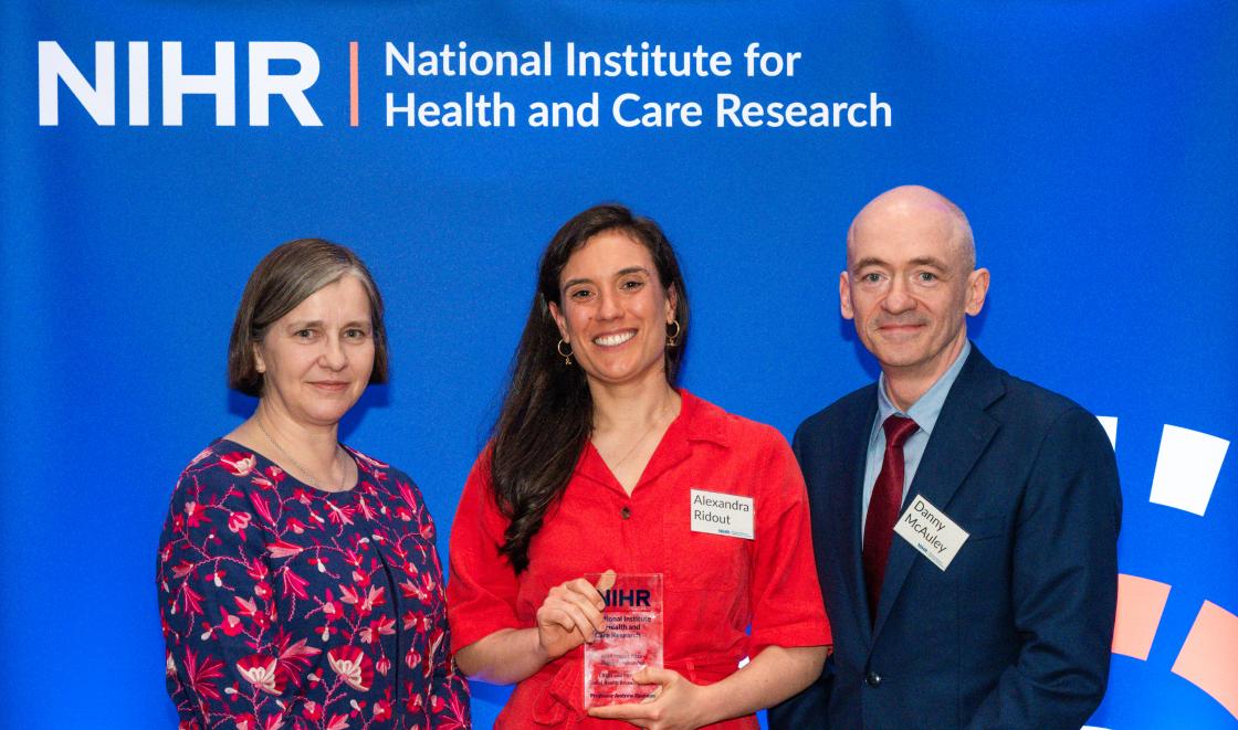 Lucy Chappell Alex Ridout and Danny McAuley at NIHR Impact Awards